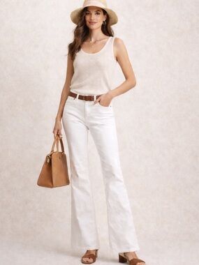 J. Jill White Flare Jeans Size 12R High Rise Summer Coastal Chic